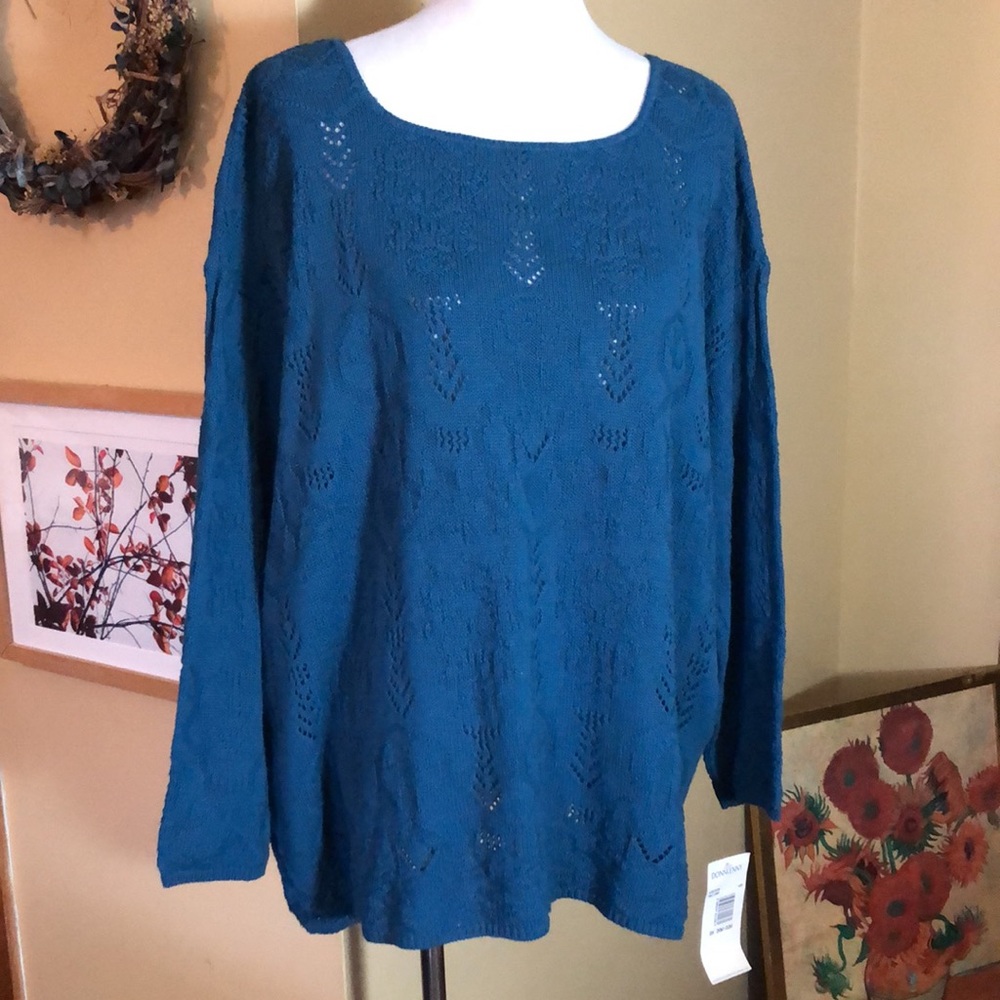 Vtg 90s DONNKENNY Classics Size 2X Textured Openweave Marine Blue Pullover NEW